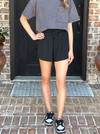 Black Side Overlap Activewear Shorts w/ Shorts Lining