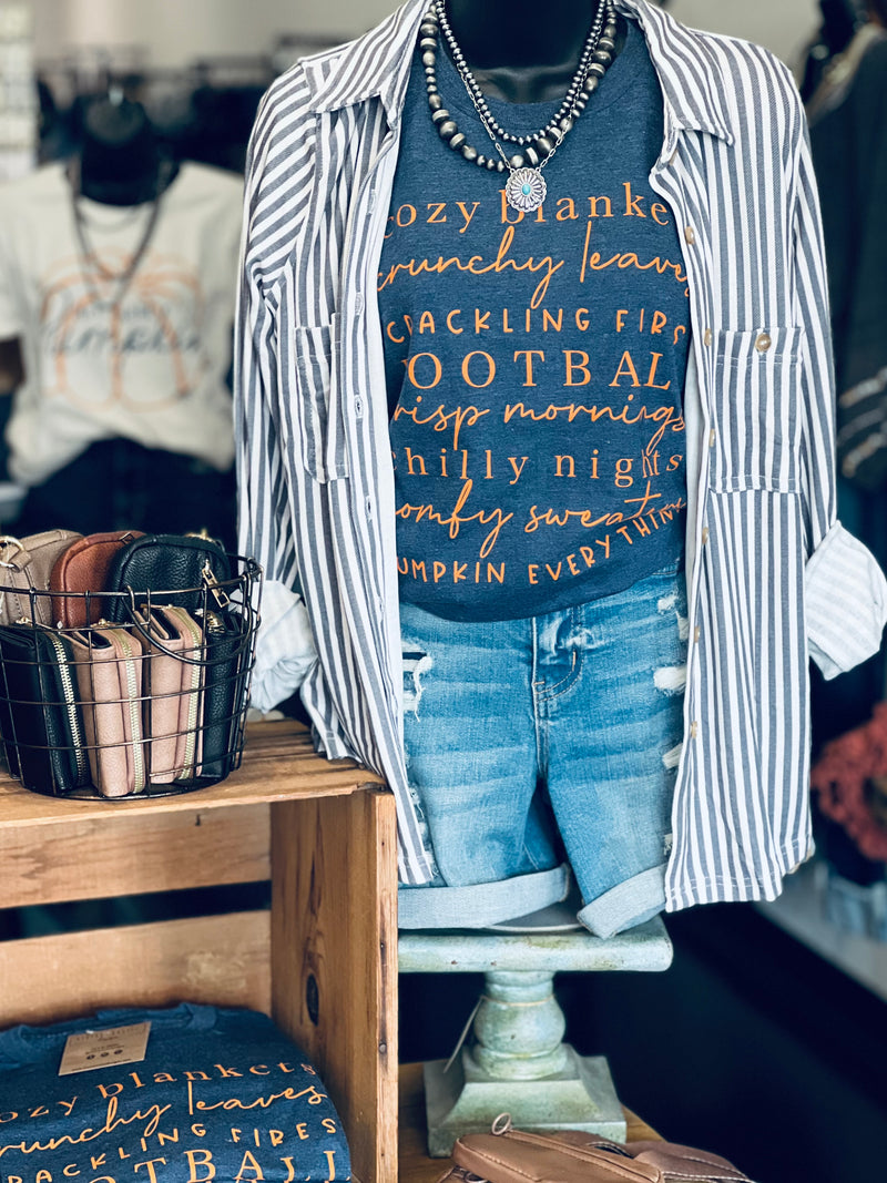 Charcoal Striped Collar Button Down Top