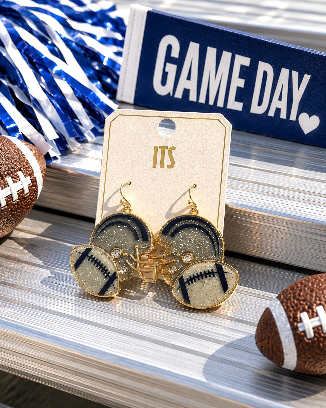 Silver & Blue Glitter Helmet & Ball Earrings