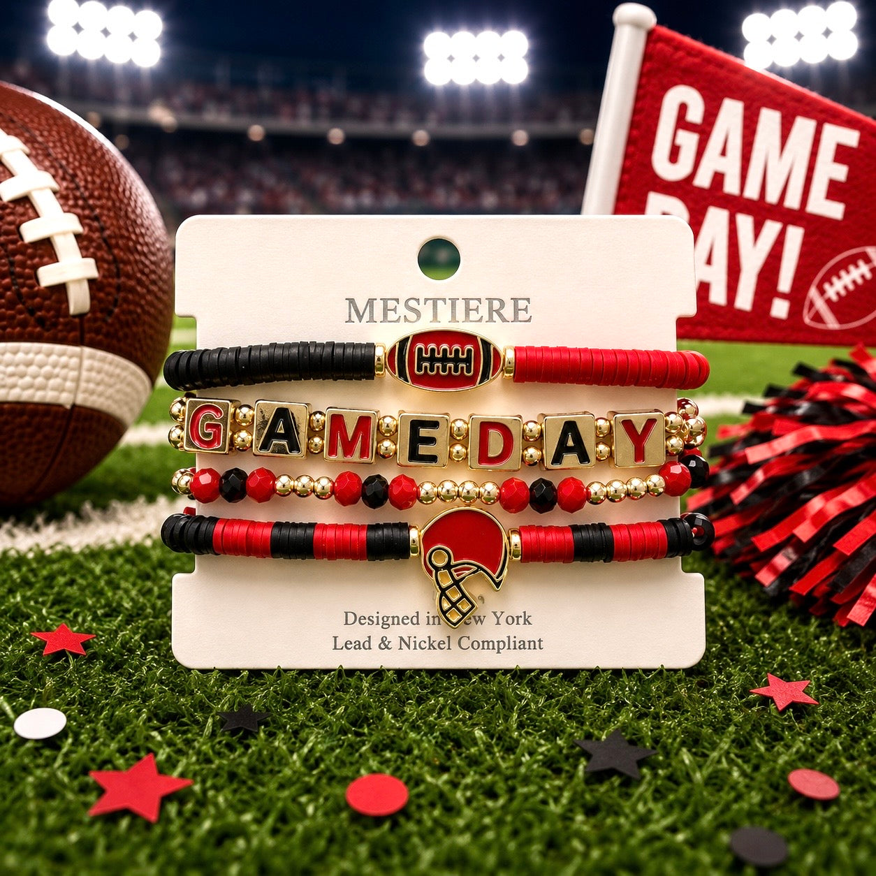 Red & Black Football Gameday Mixed Bracelet Set