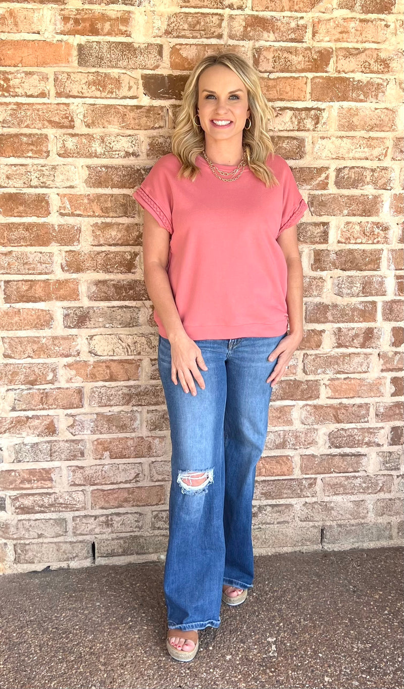 Rose French Terry Rope Sleeve Top