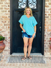Aqua Mineral Washed Oversized VNeck Tee