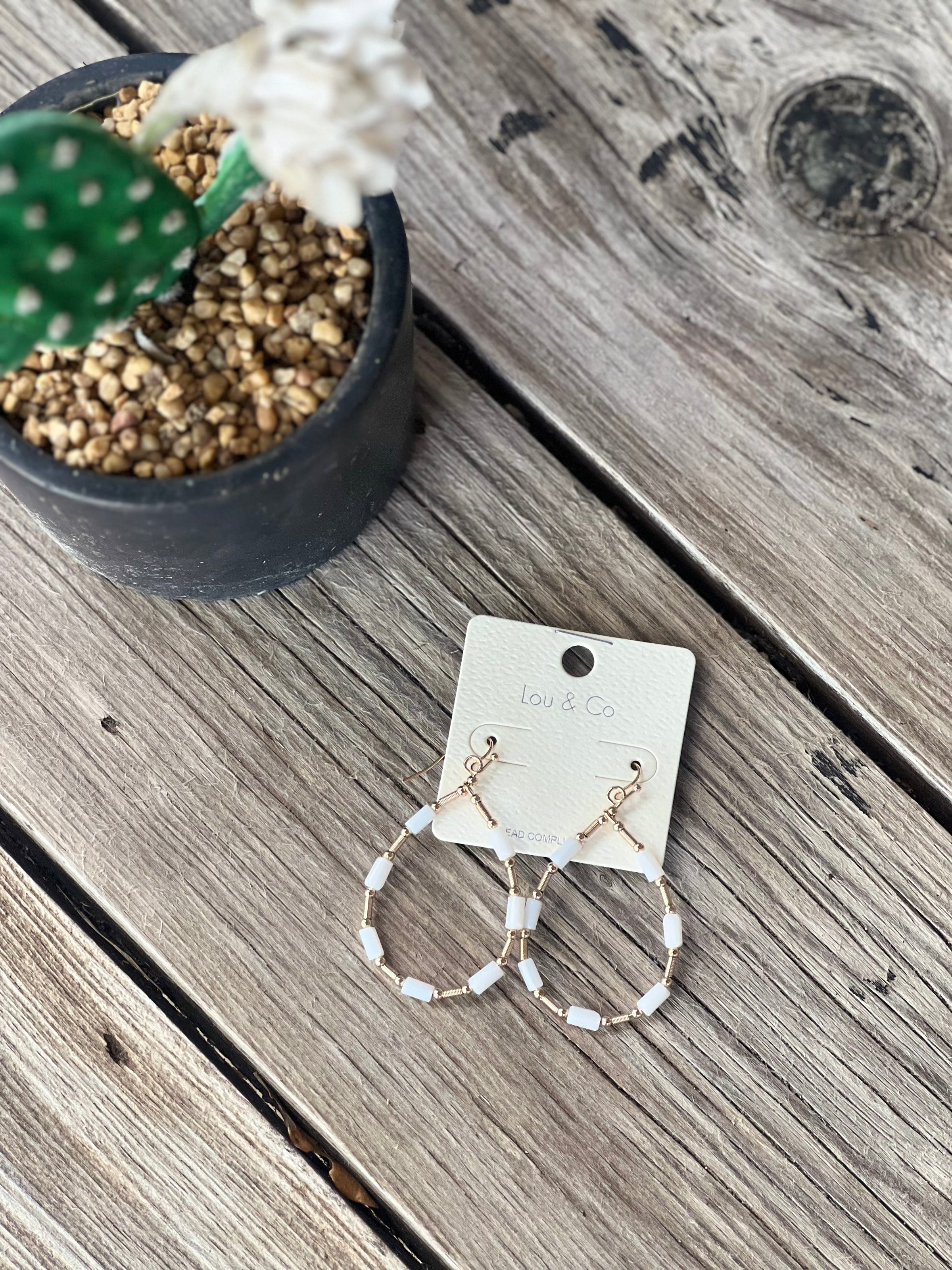 White Beaded Teardrop Earrings