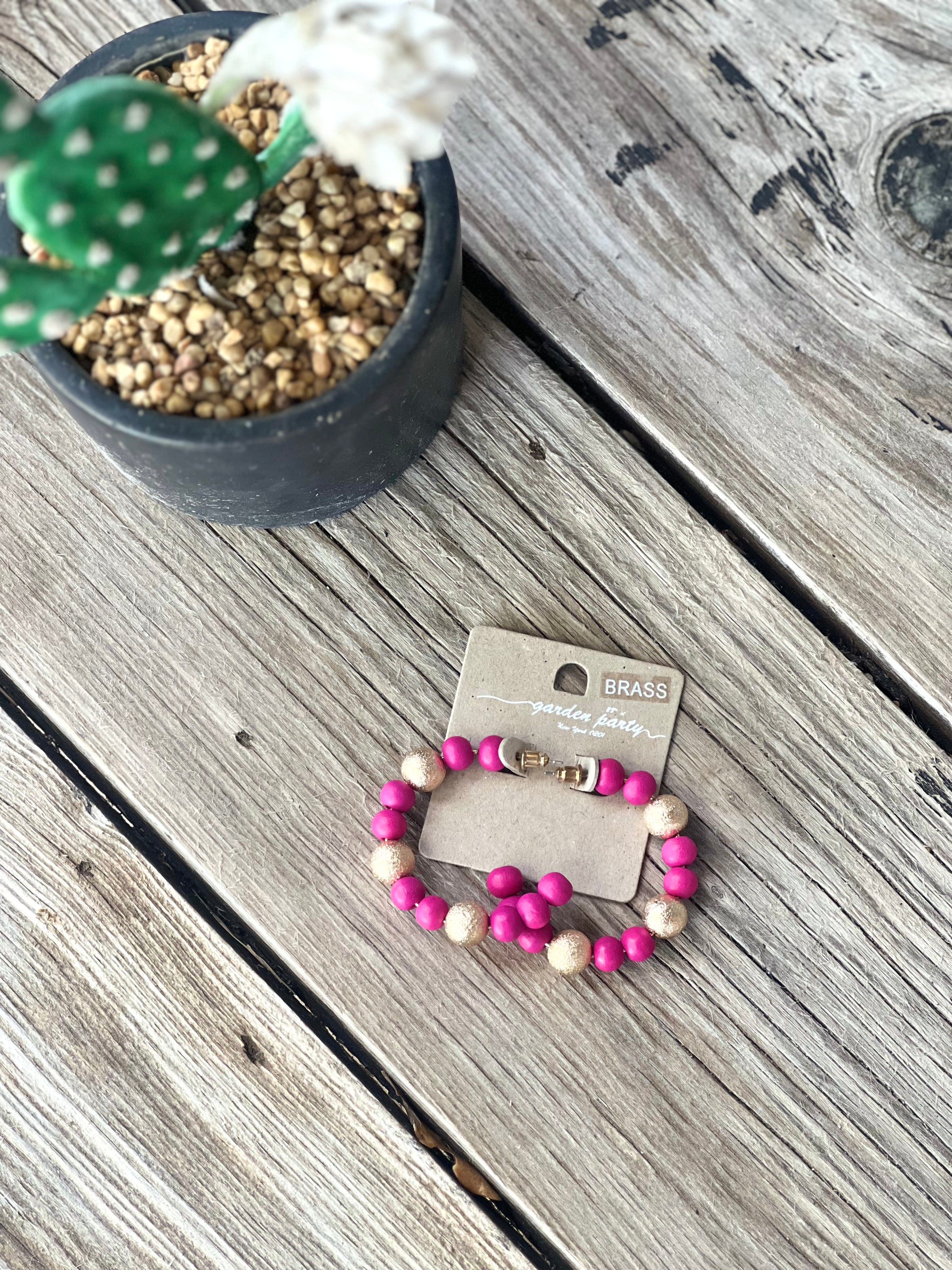 Pink & Gold Beaded Hoop Earrings