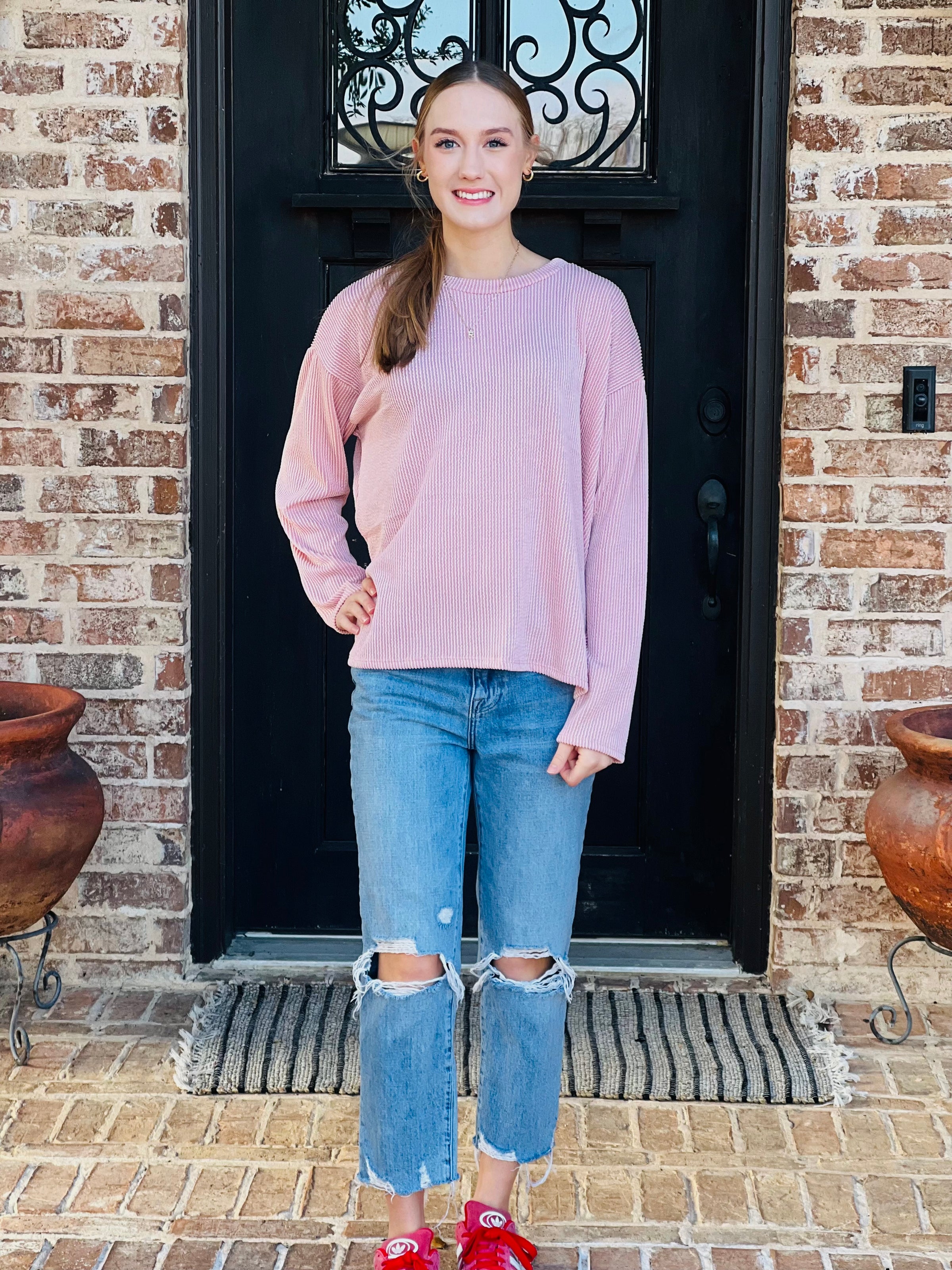 Mandee Mauve Ribbed Long Sleeve Top