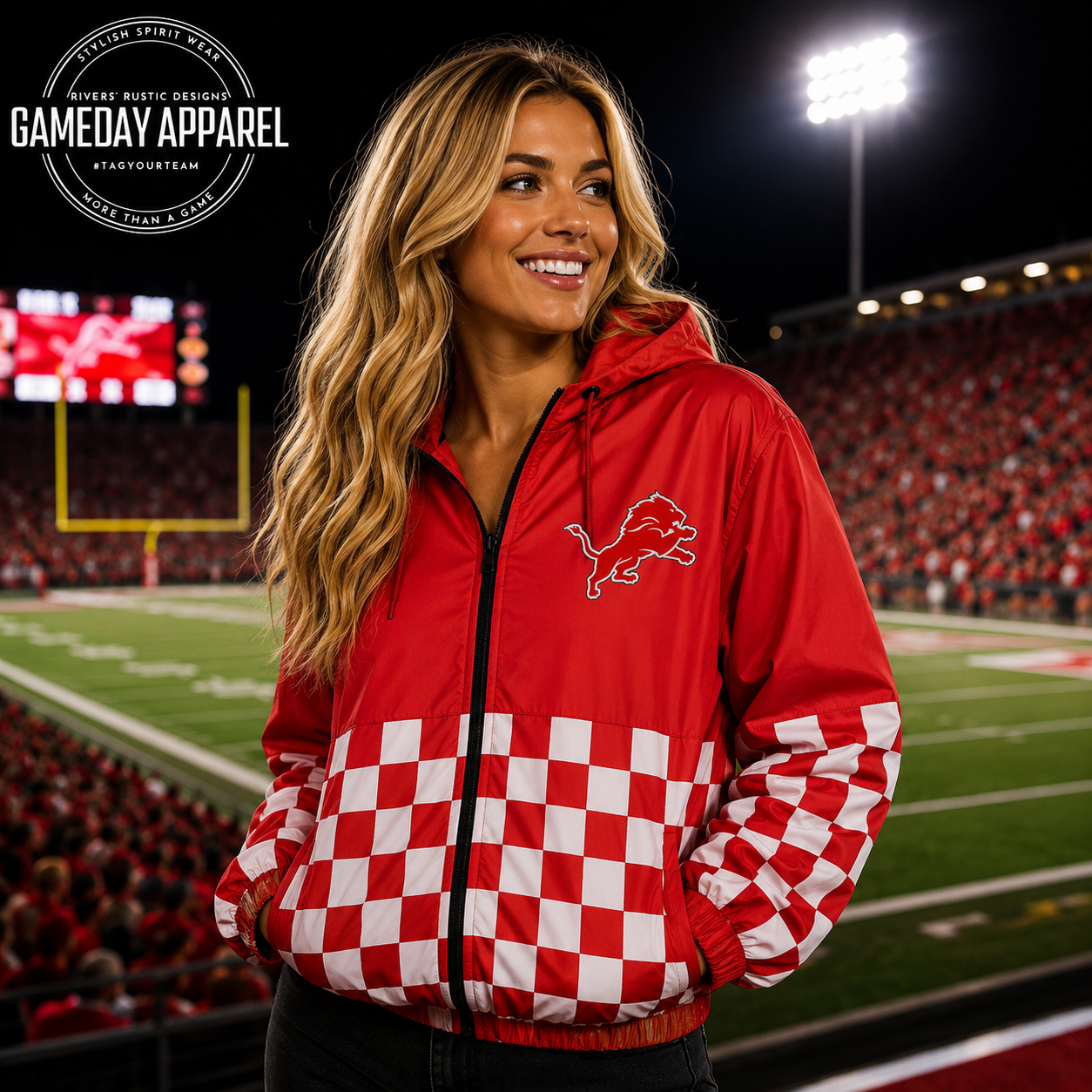 PREORDER | Lions Checkered Zip Windbreaker **ETA 4-6weeks