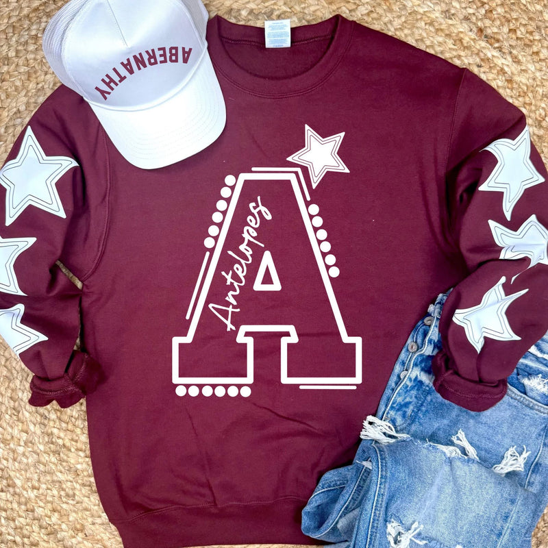 PREORDER | Oversized Varsity Letter Mascot Star Sweatshirt