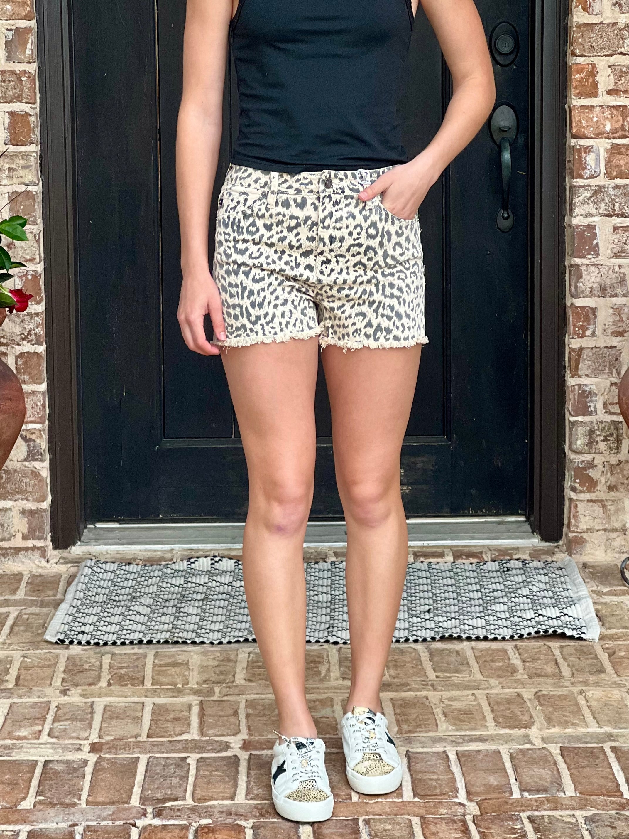 Kancan | Leopard Distressed Shorts
