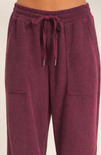 Wine Waffle Knit Wide Leg Drawstring Pants