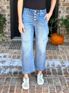 Risen | Mid Rise Twisted Seam Button Fly Barrel Jeans