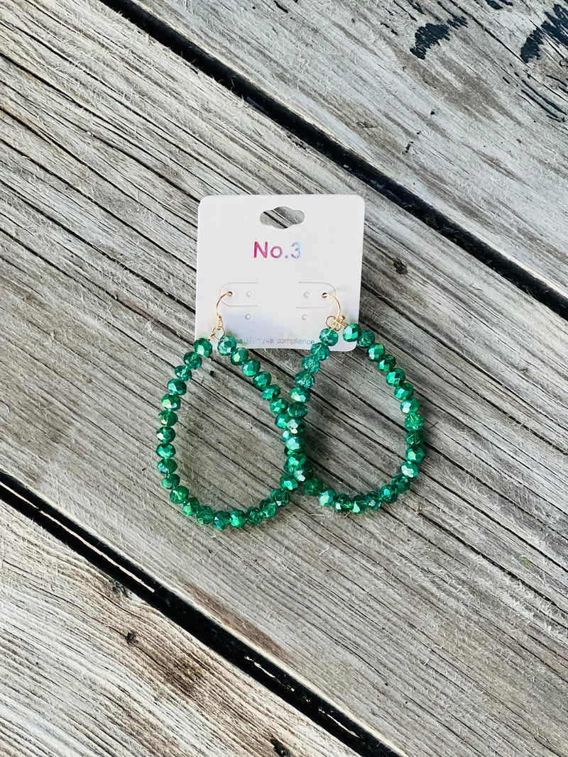 Green Bead Teardrop Earrings