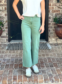 Zenana | Olive Acid Washed Frayed Bottom Jeans