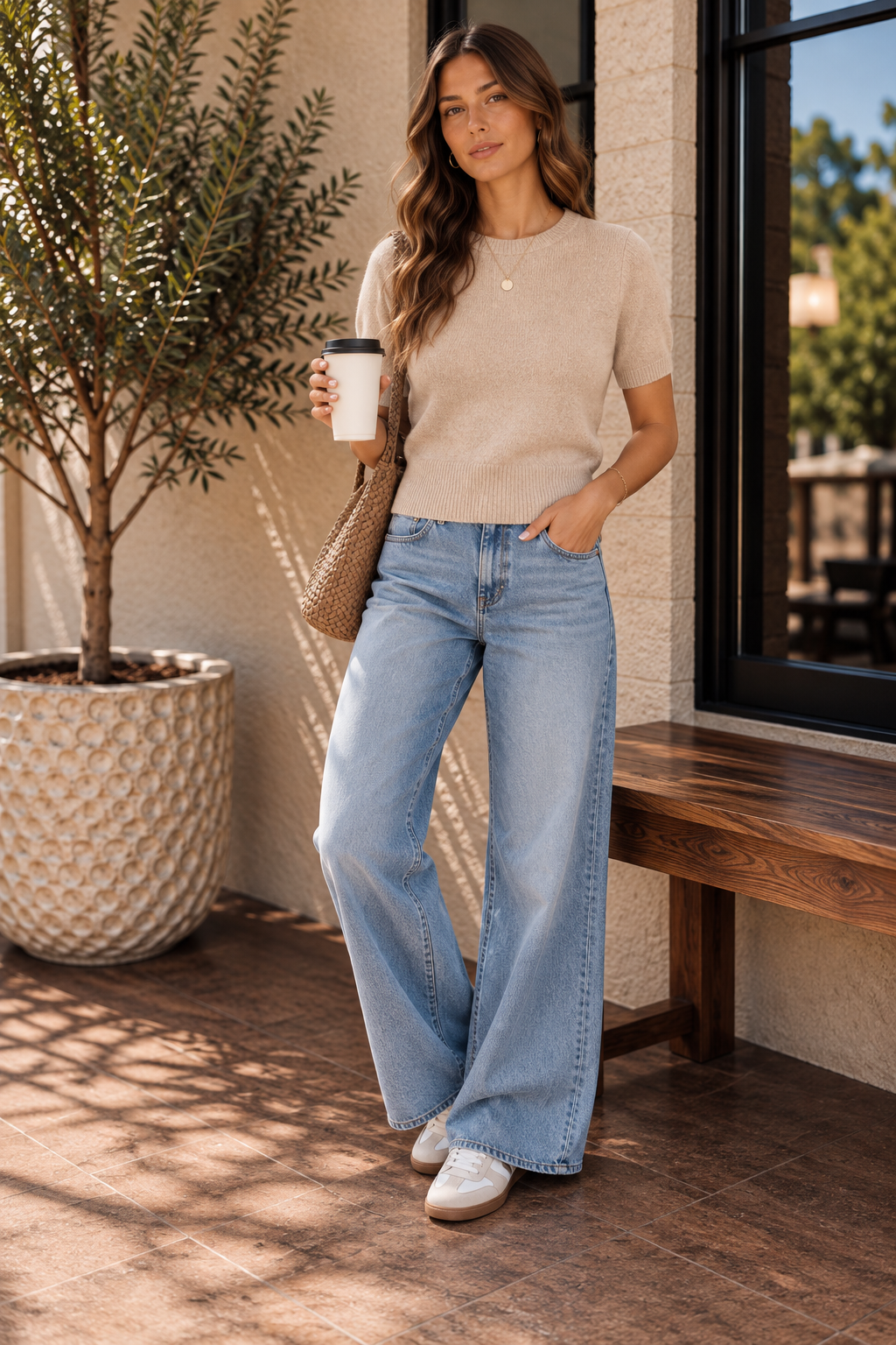 Taupe Short Sleeve Lightweight Sweater