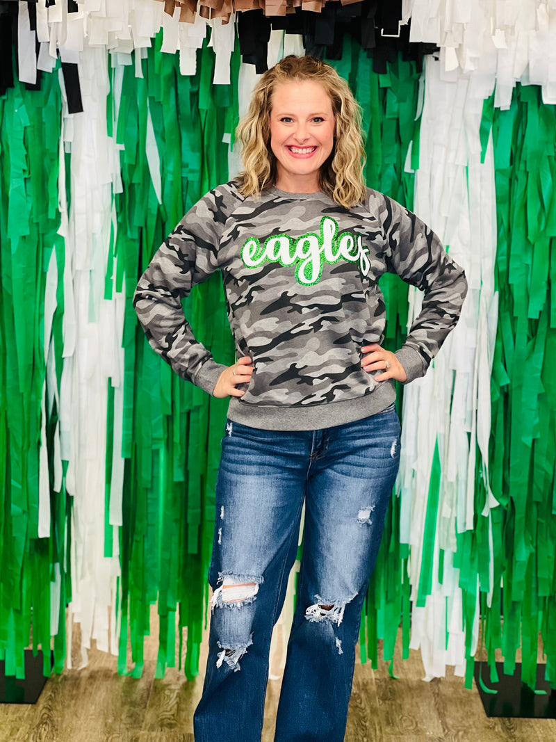Green Eagles Glitter Script Camo Sweatshirt
