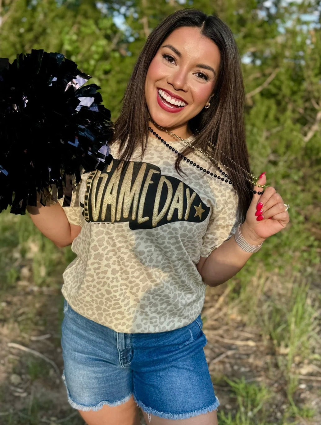 PREORDER | Glitter Gold Gameday Pennant on Leopard Tee