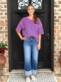 Pink & Royal Striped Oversized Knit Top