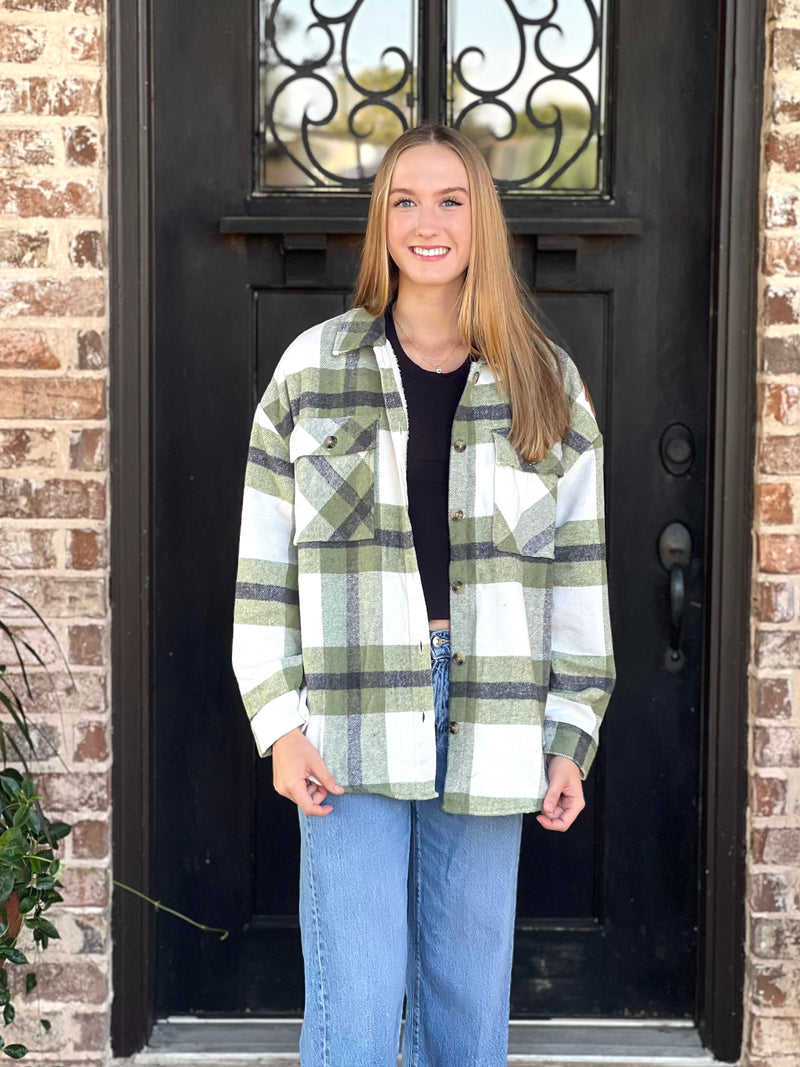 Fleece Lined Olive Plaid Shacket