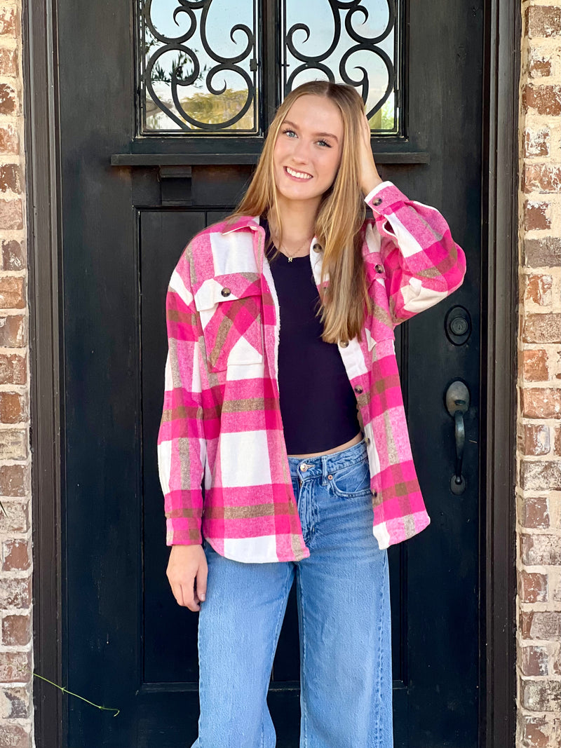 Fleece Lined Pink Plaid Shacket