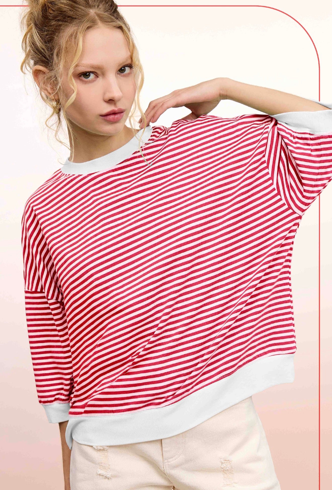 Go Team Red Striped Banded Top