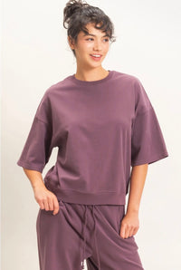 Mauve Washed Crew Neck Relaxed Fit Top