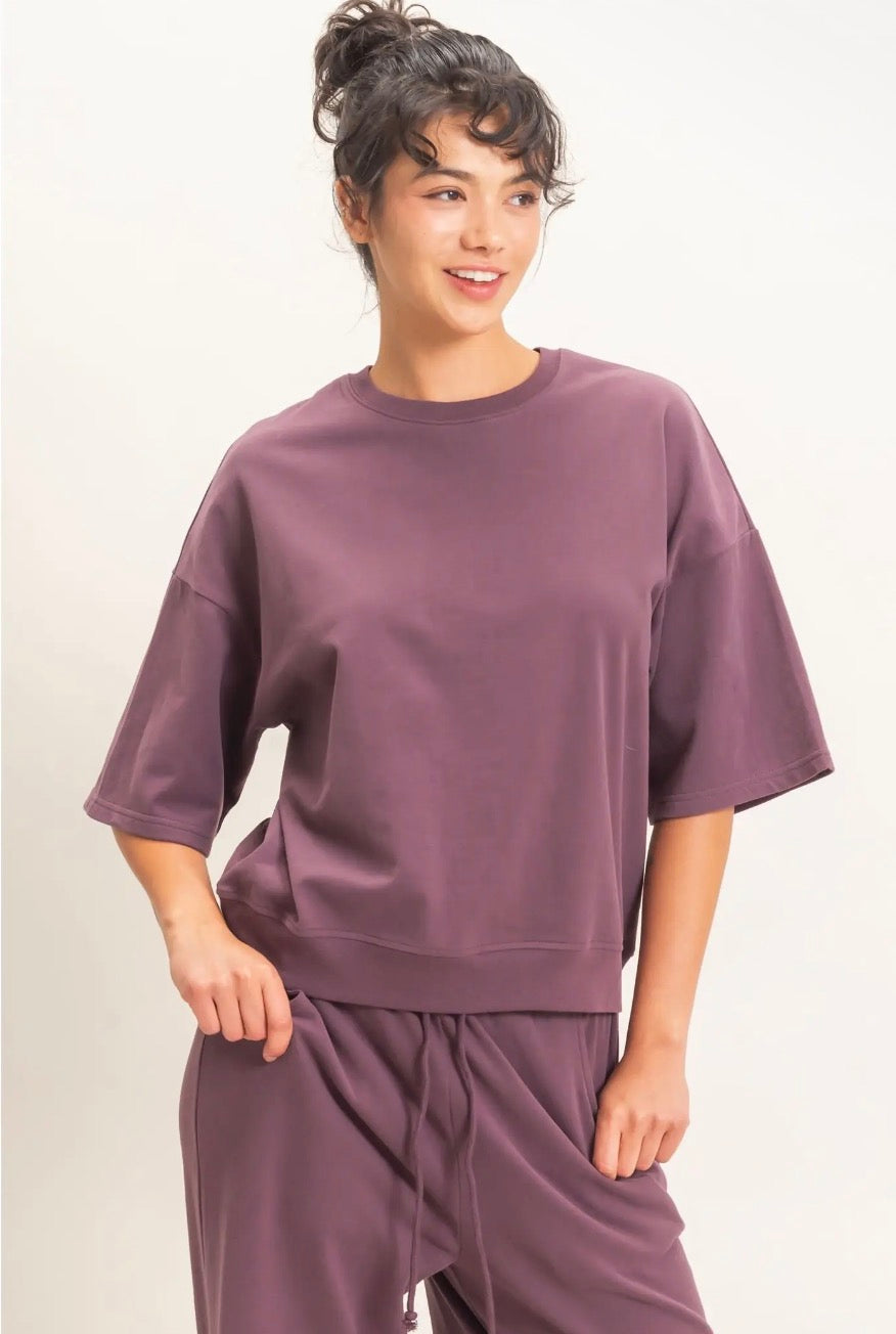 Mauve Washed Crew Neck Relaxed Fit Top