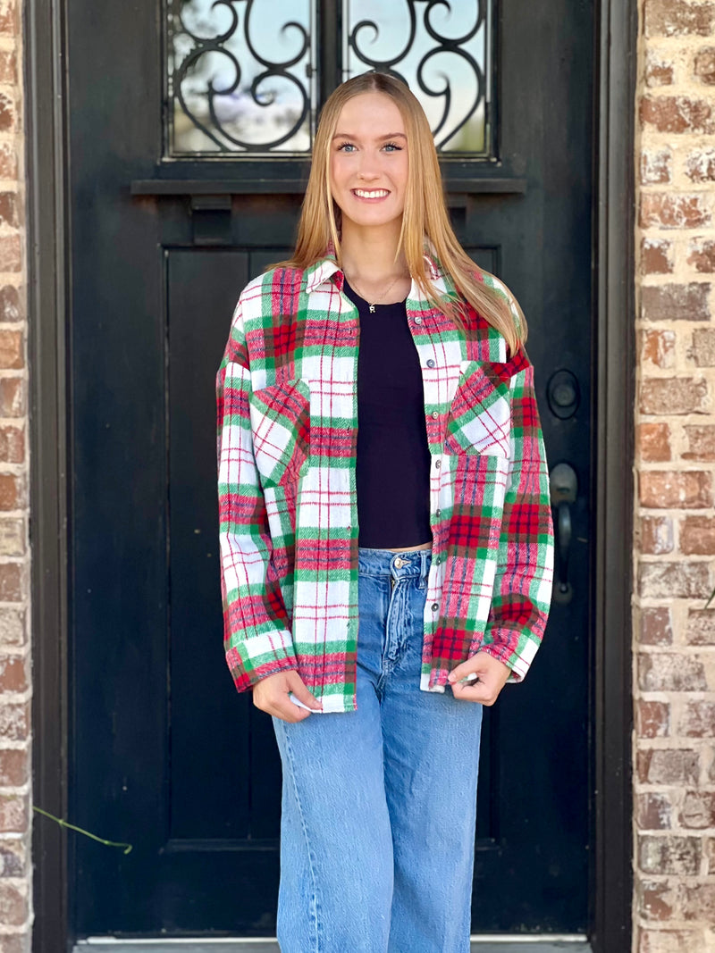 Sleigh Red and Green Plaid Shacket