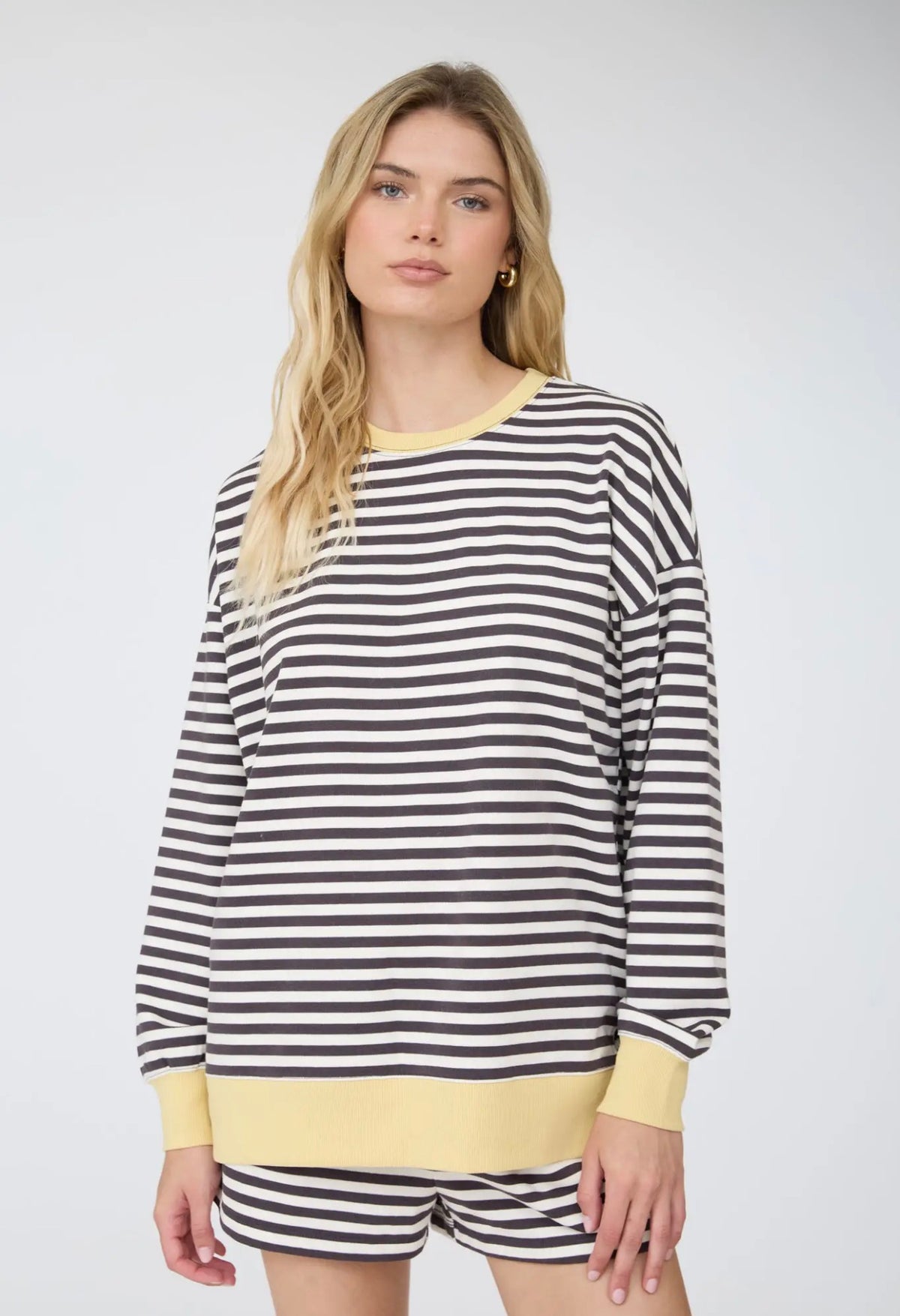 Charcoal Striped Long Sleeve Contrast Set
