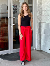Red Scuba Wide Leg Pants