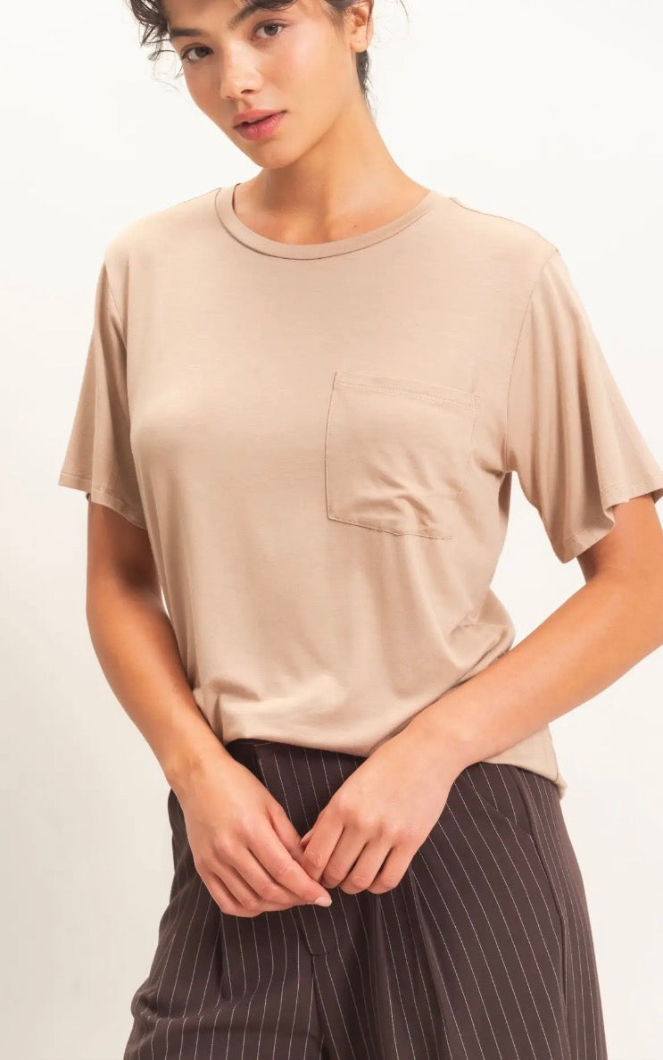 Dark Taupe Crew Neck Pocket Tee