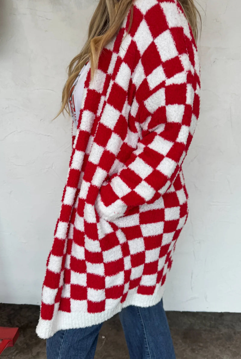 Christmas Red Checkered Cloud Cardigan
