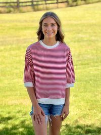 Go Team Red Striped Banded Top