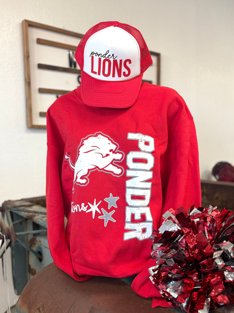 Red Ponder Lions Star Mascot Sweatshirt