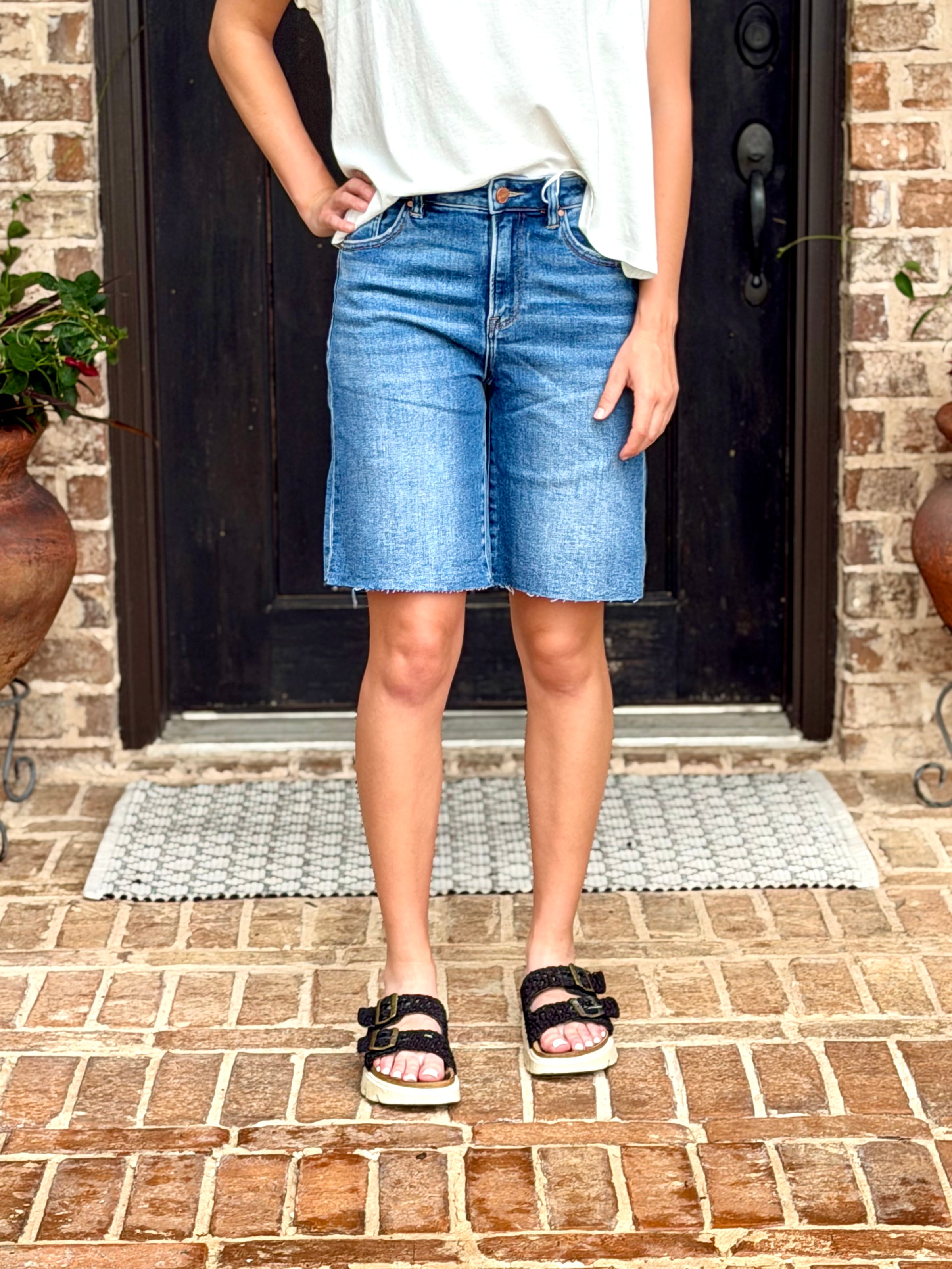 Risen | Dark High Rise Bermuda Shorts