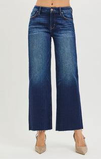 Risen | Deep Blue Mid Rise Crop Straight Cut Jeans