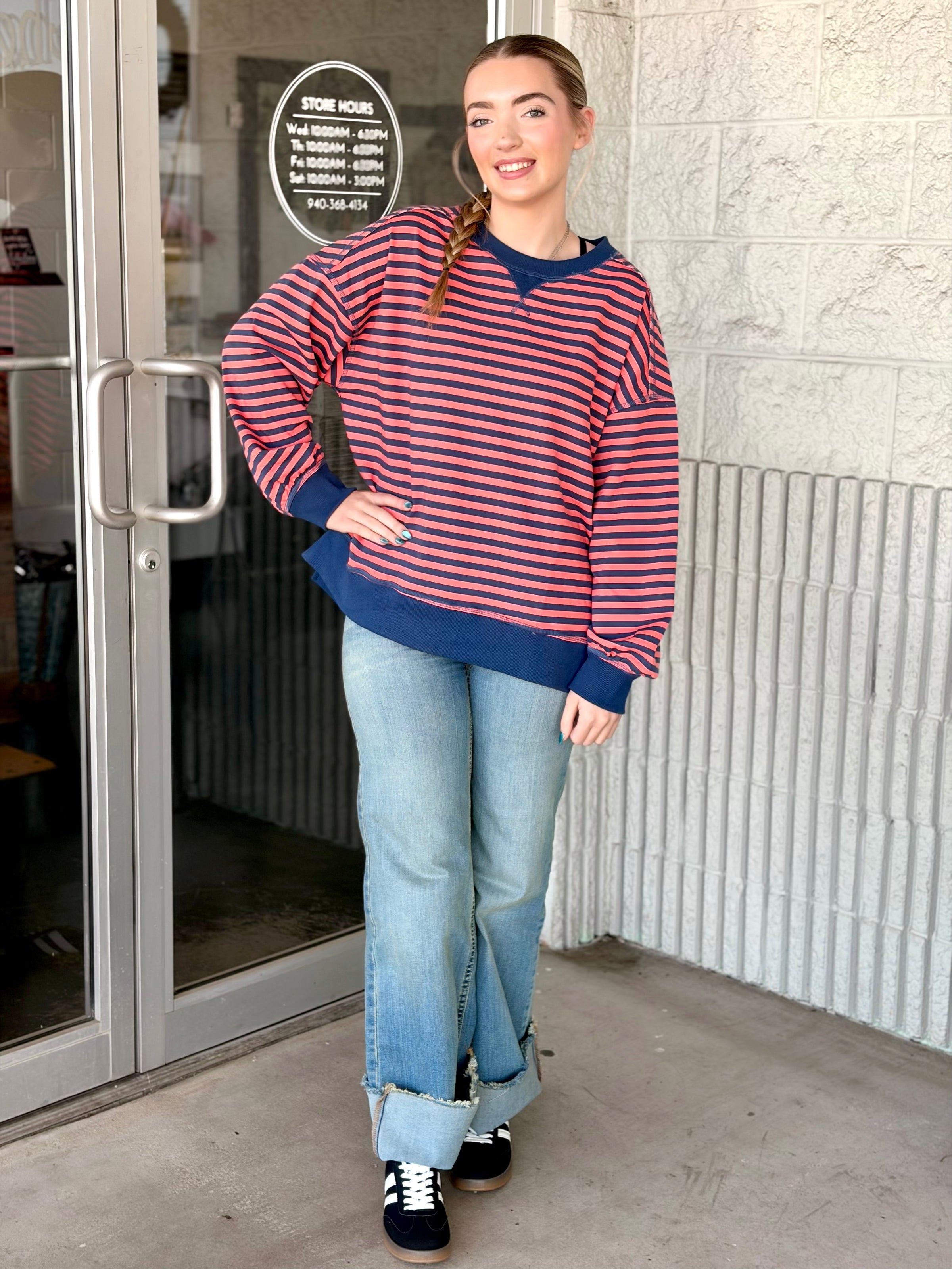 Coral and Navy Oversized Striped Top