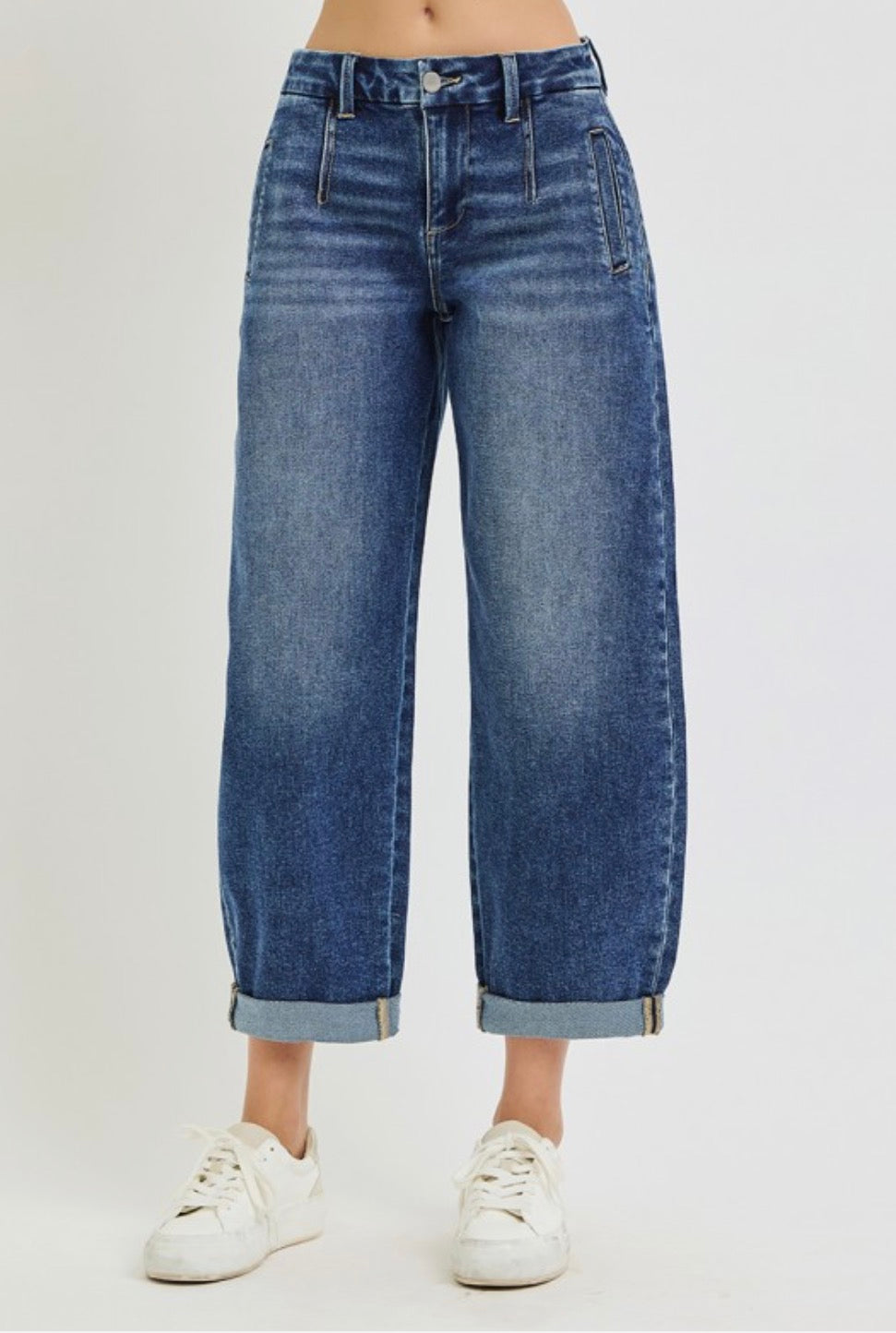 Risen | Slouchy Crop Barrel Cuffed Hem Jeans
