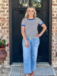 Ivory & Royal Color Trimmed Striped Top
