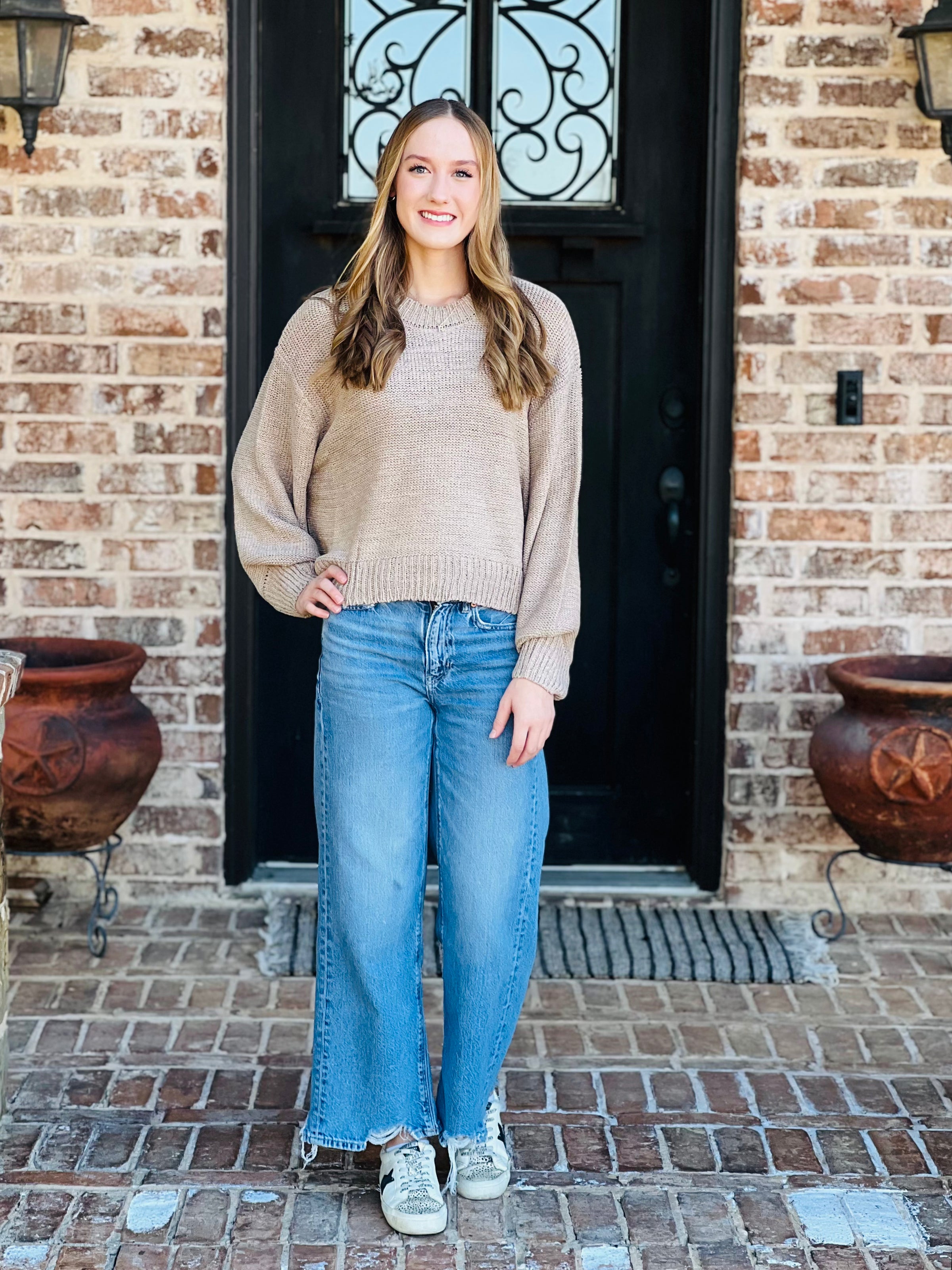 Light Mocha Balloon Sleeve Sweater