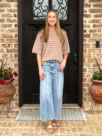 Taupe & White Striped Knit Top