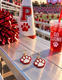 Red & White | Demi | Paw Print | Gold Dangle Earrings