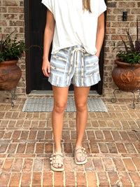 Drawstring Waist Striped Cactus Shorts