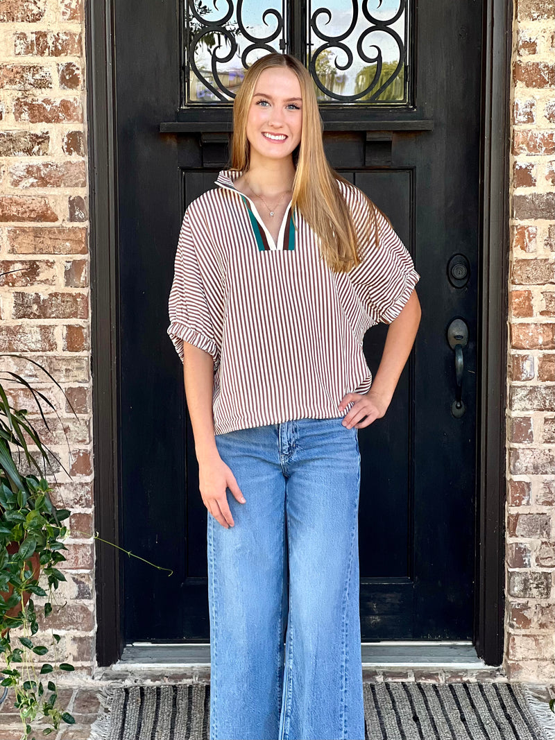Ambry Caramel Stripe Collared Top