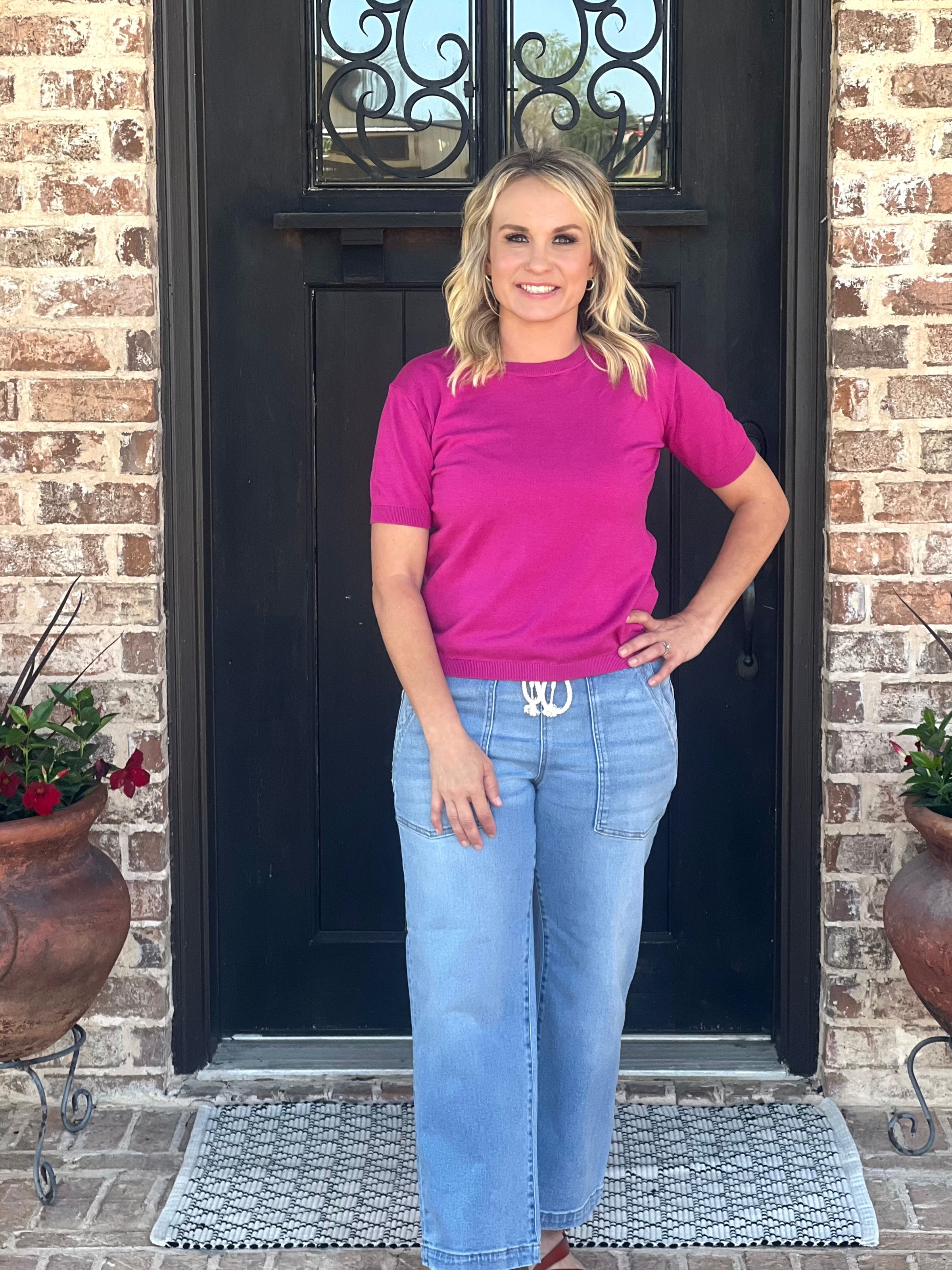 Magenta Basic Chic Lightweight Sweater