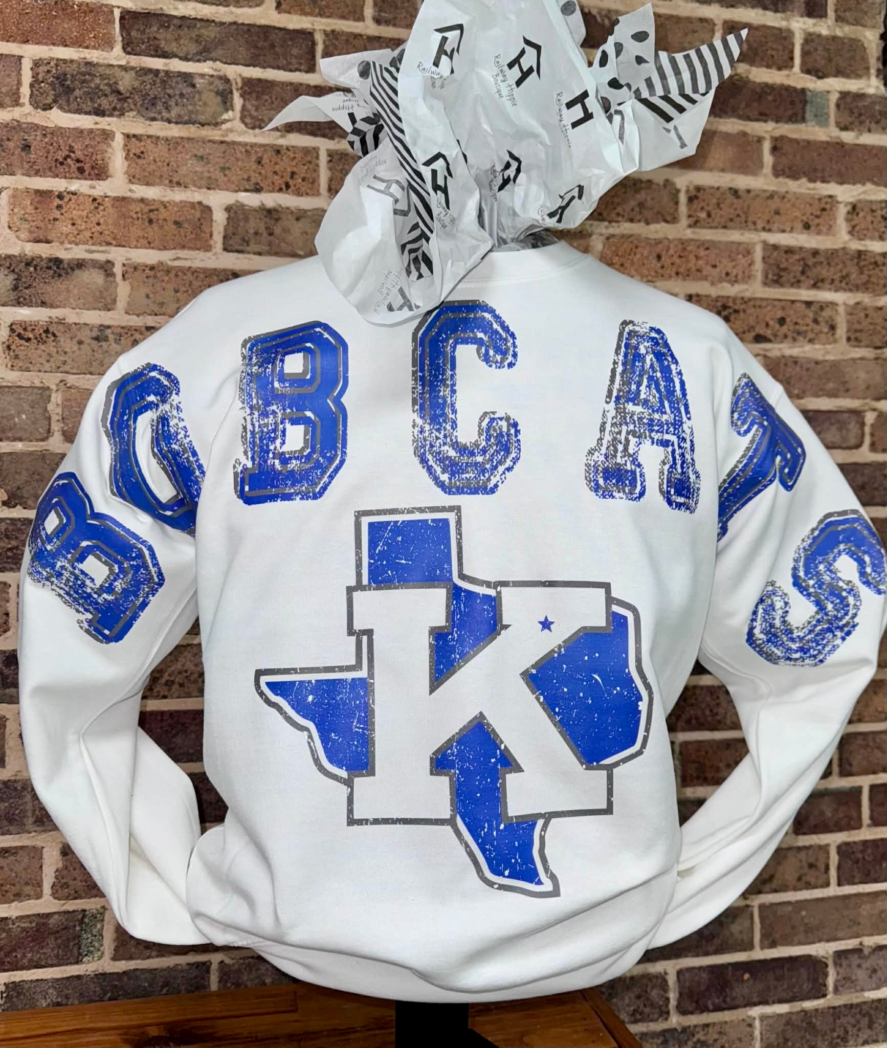 Krum Bobcats Distressed Crossbody Sweatshirt