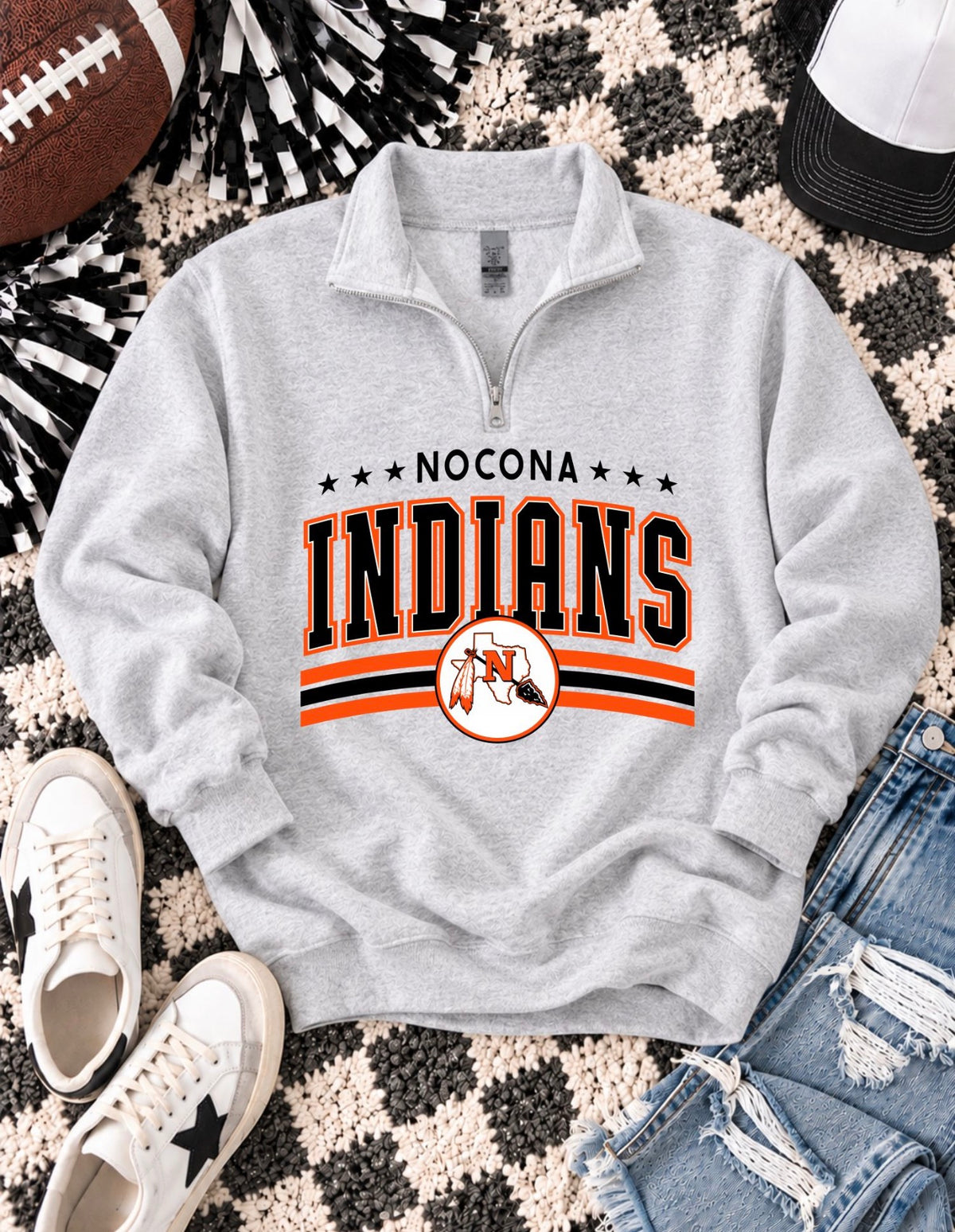 PREORDER | Nocona Indians Vintage Arched Mascot Quarter Zip