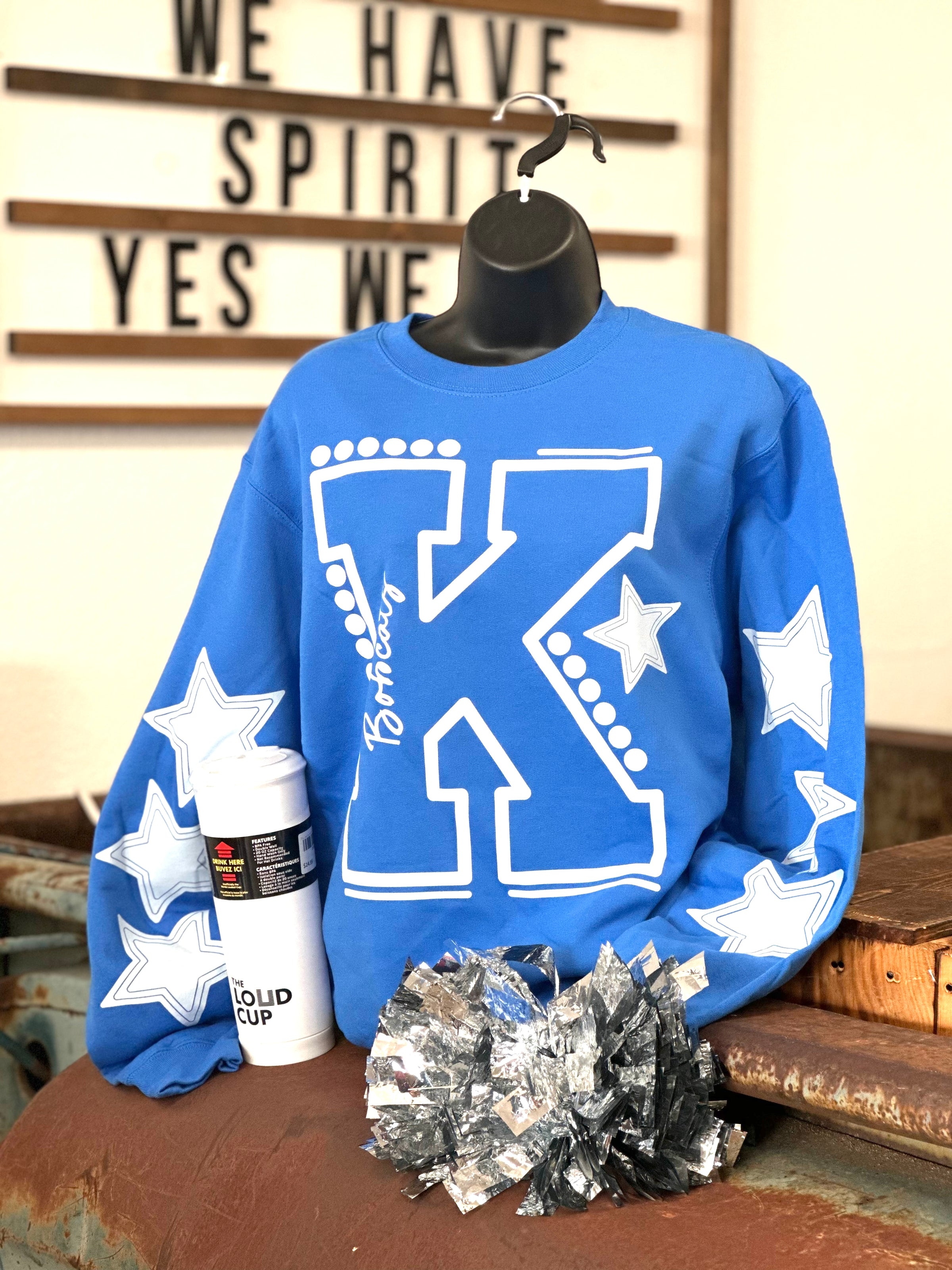 K Bobcats Oversized Varsity Letter Mascot Star Sweatshirt