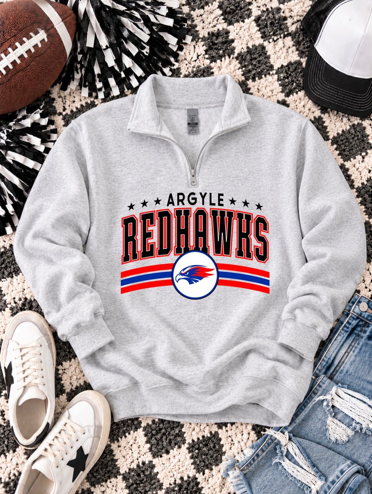 PREORDER | Argyle Redhawks Vintage Arched Mascot Quarter Zip