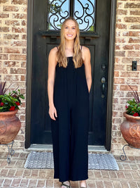 Black Pleated Solid Woven Sleeveless Jumpsuit