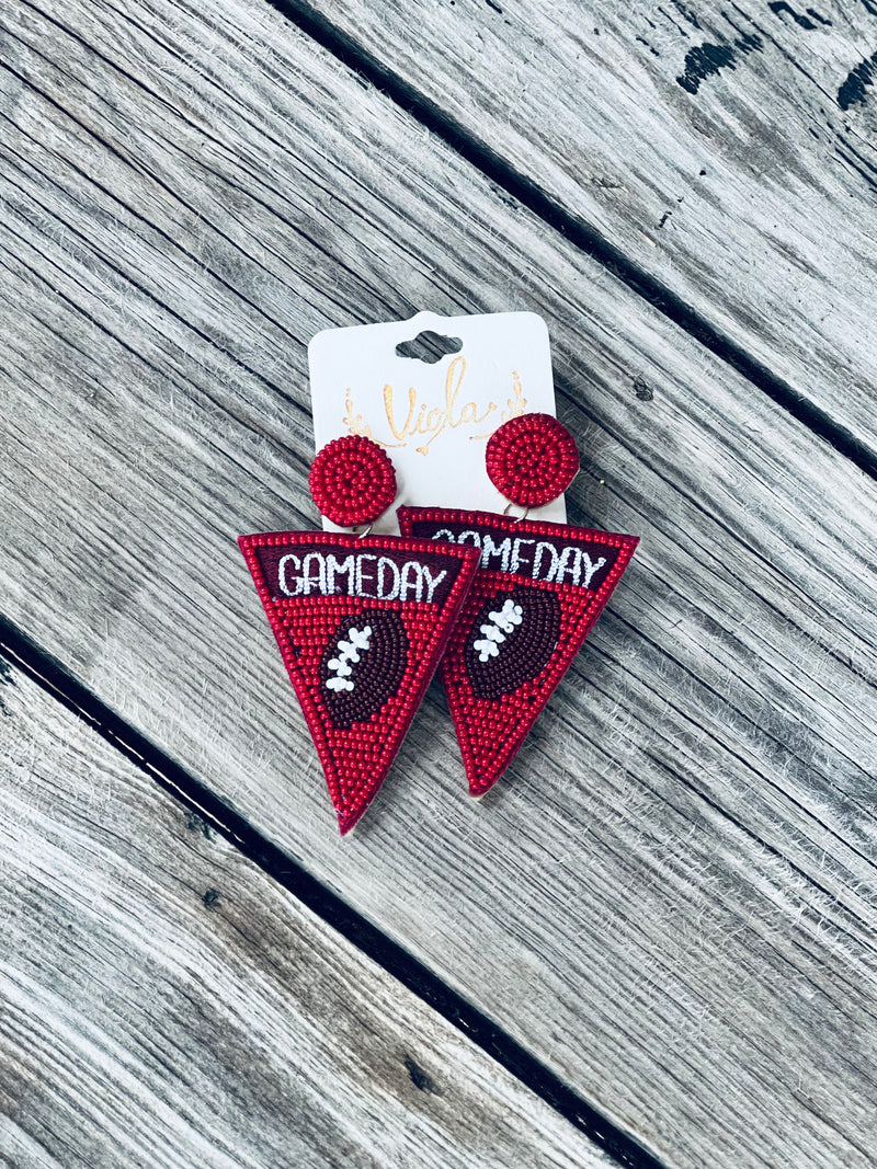 Maroon Game Day Pennant Bead Earrings