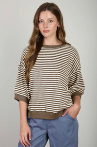 Mocha Textured Stripe Drop Shoulder Knit Top